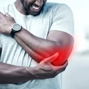 Lateral elbow pain illustration representing tennis elbow